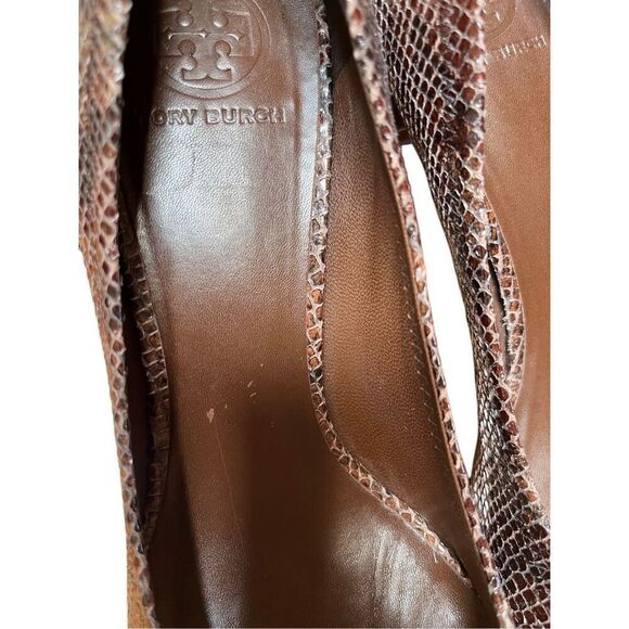 NWOB Tory Burch Amy Brown Snake Skin Leather Block Low Heels 10.5 US - Picture 11 of 16